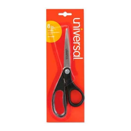 Universal Universal Economy Scissors, 8" Length, Straight Handle, Stainless Steel, Black UNV92009***